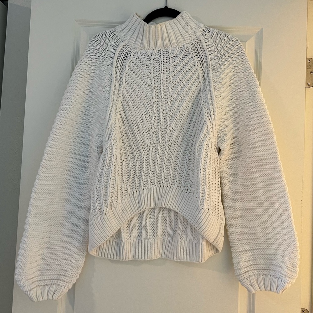 Free People White Cable Knit Sweater
